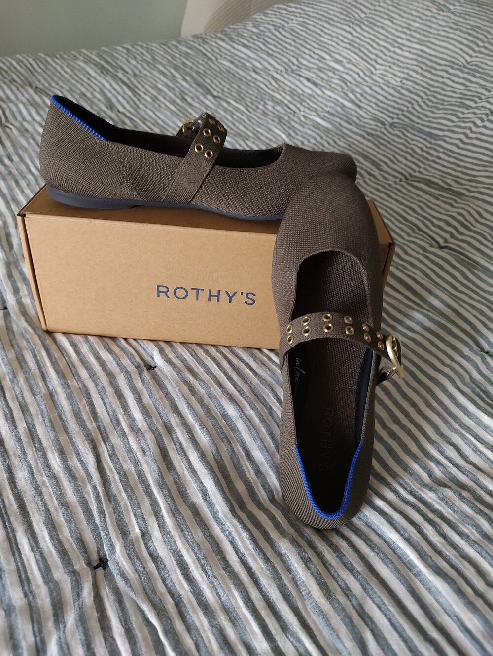 Rothy's Brown Mary Jane Flats with Gold Studded Strap